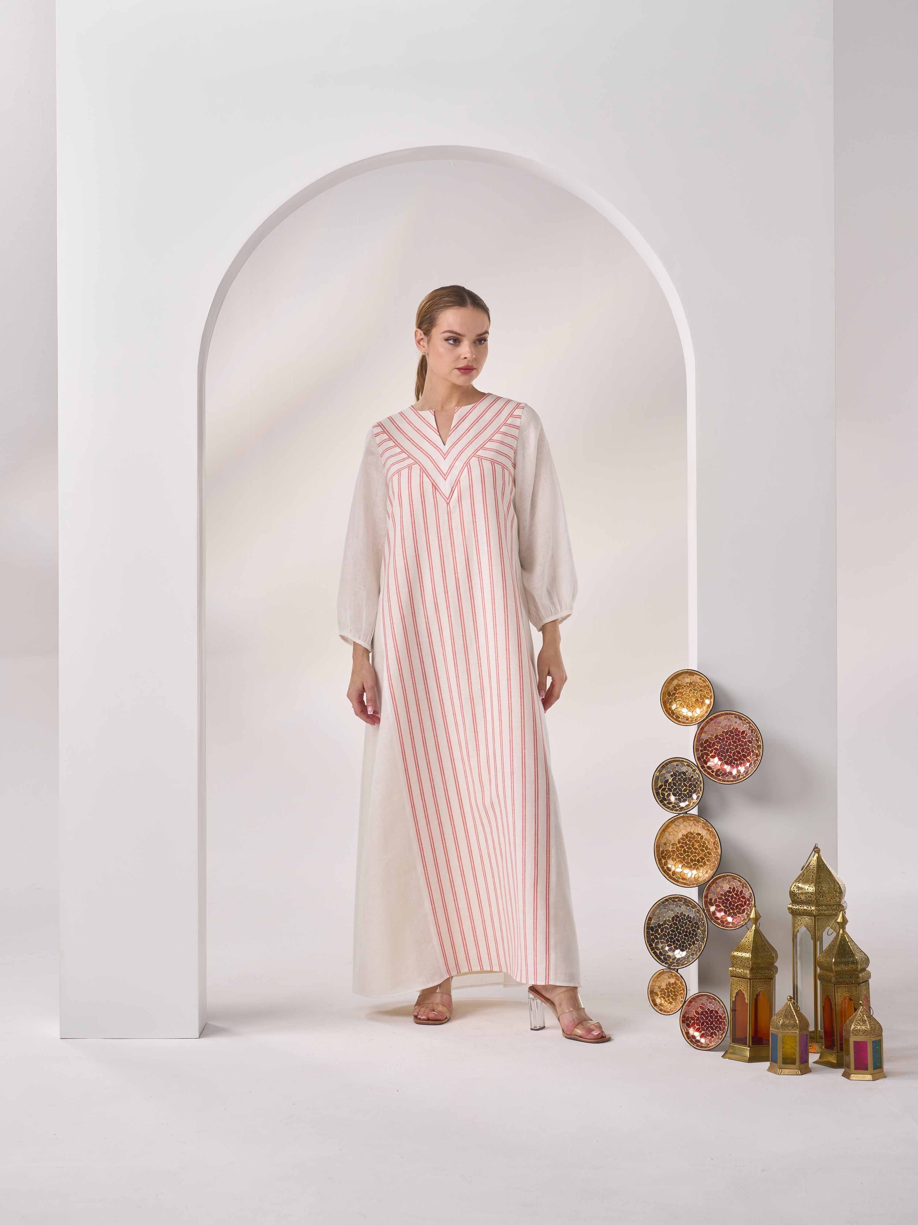 V-Cut Linen Kaftan LN-06