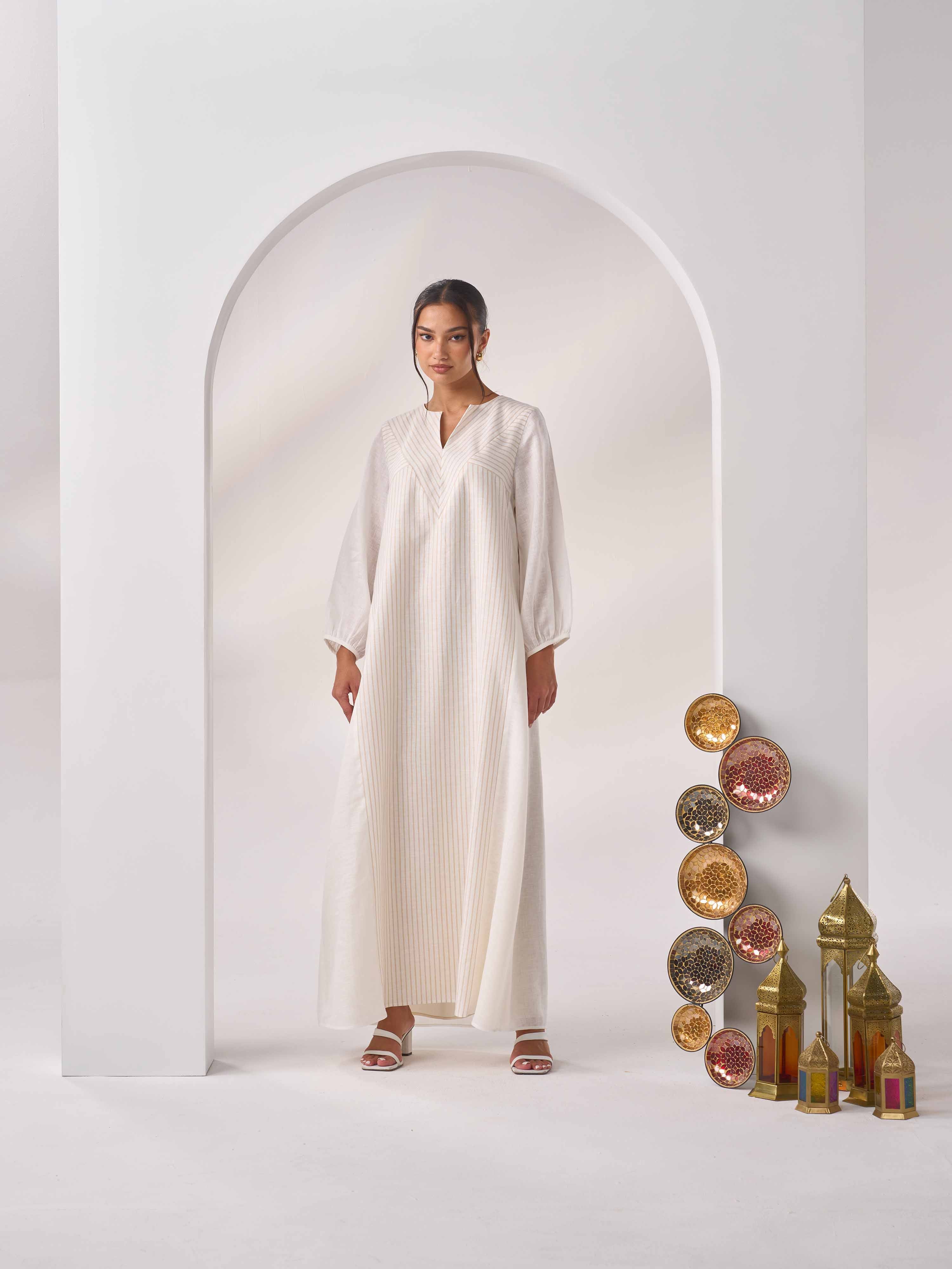 V-Cut Linen Kaftan LN-06