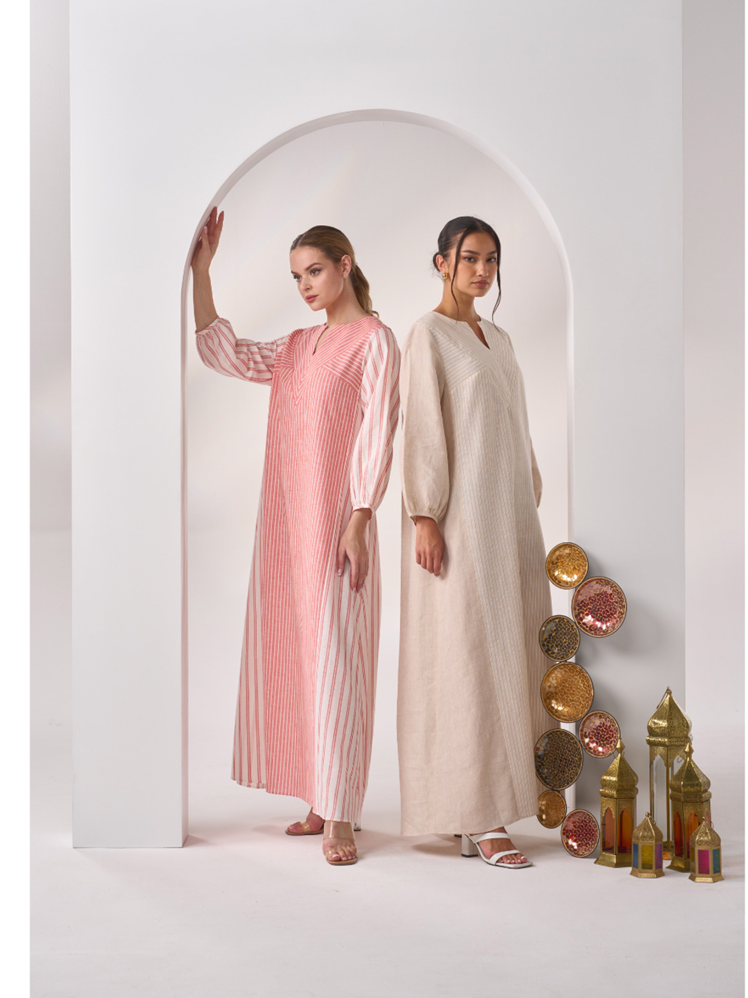 V-Cut Linen Kaftan LN-06
