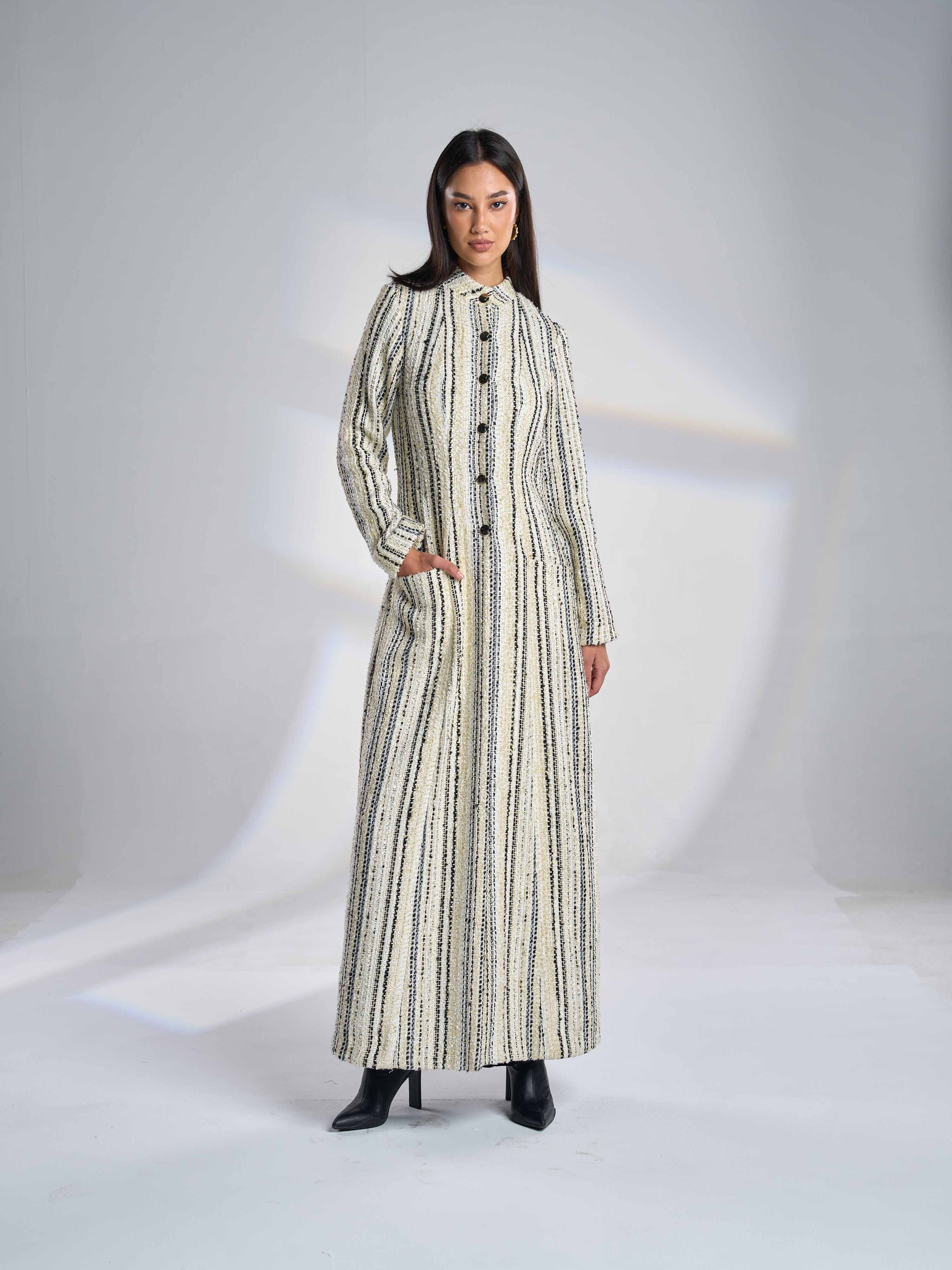 Collared Button-Up Tweed Coat F-01