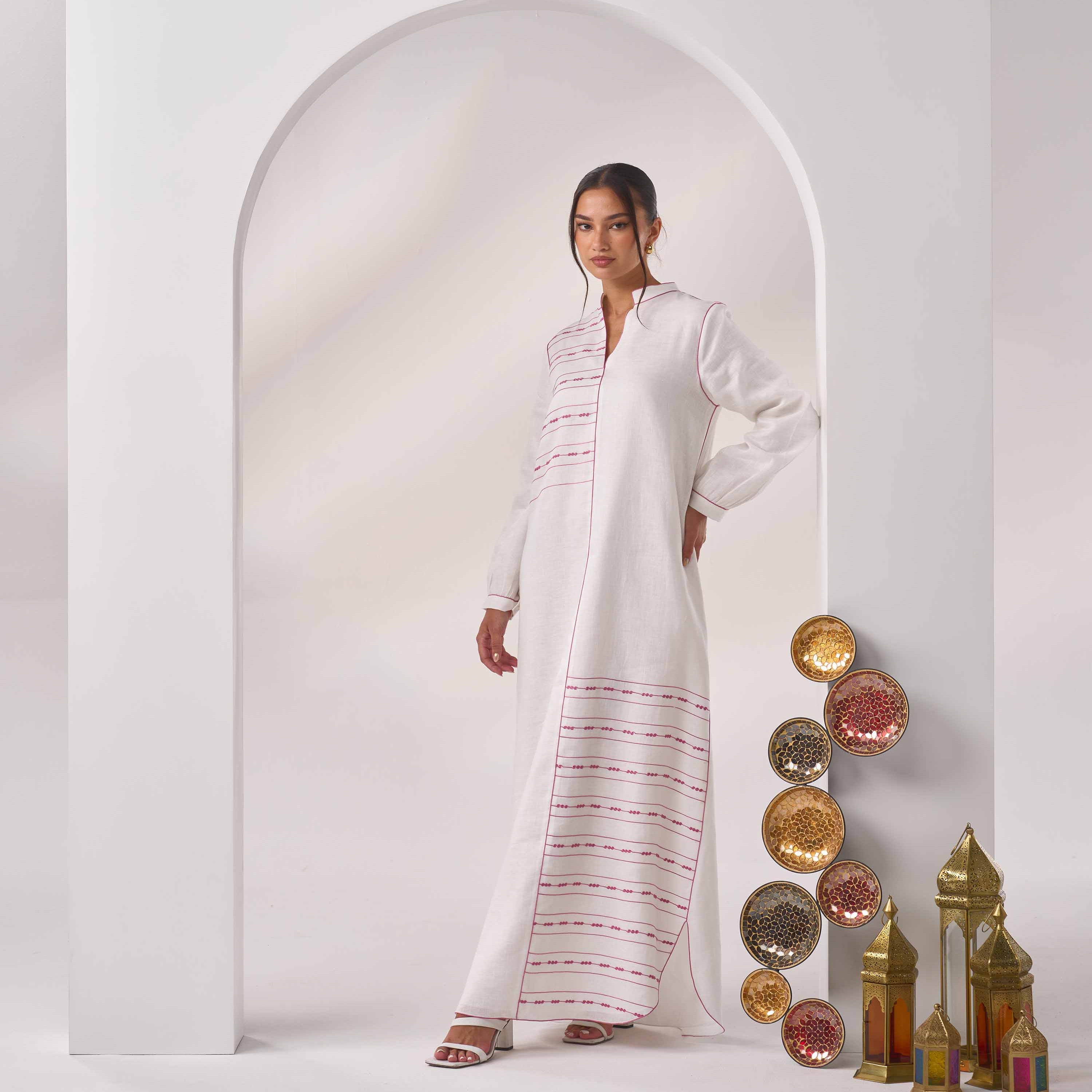 Embroidered Linen Kaftan LN-01