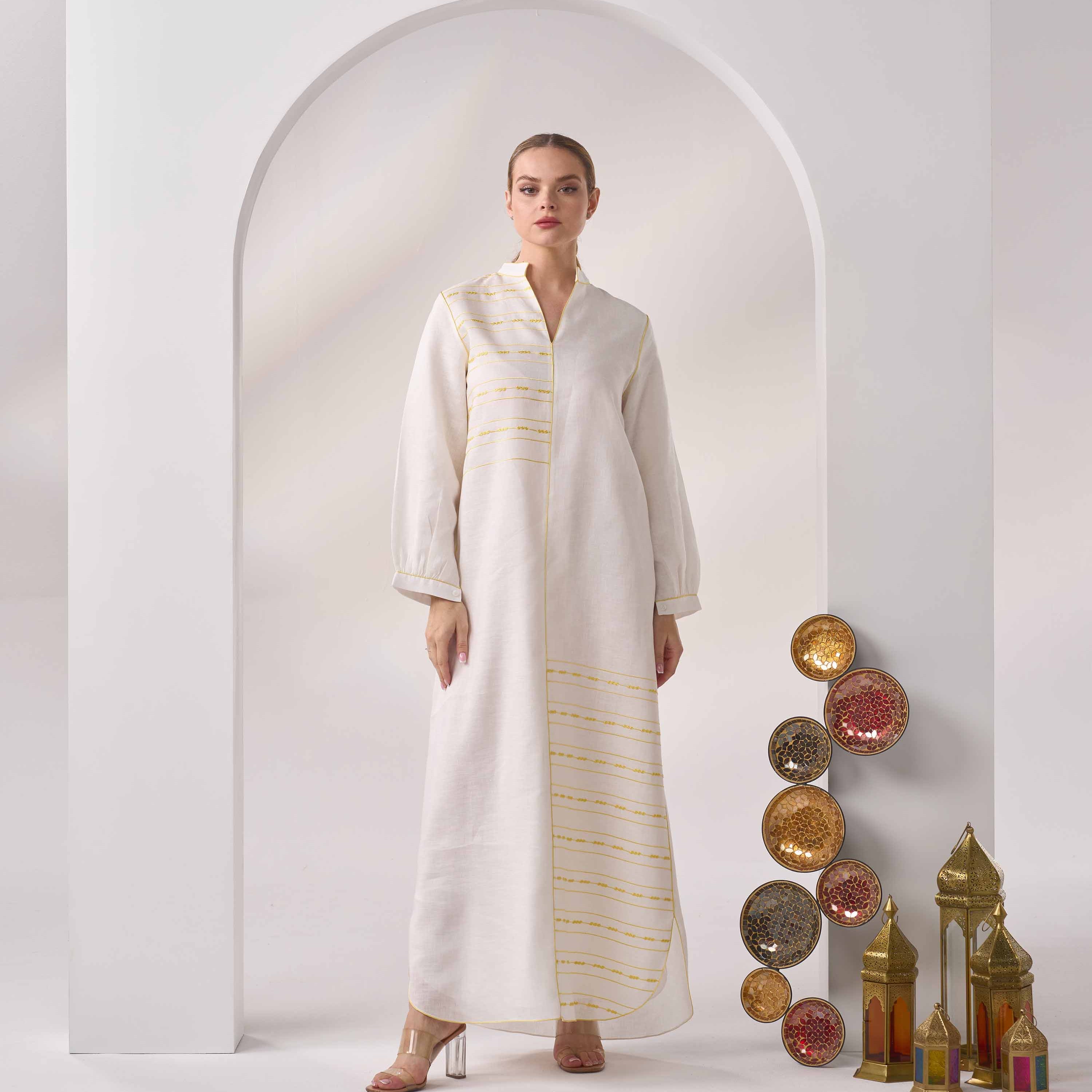 Embroidered Linen Kaftan LN-01