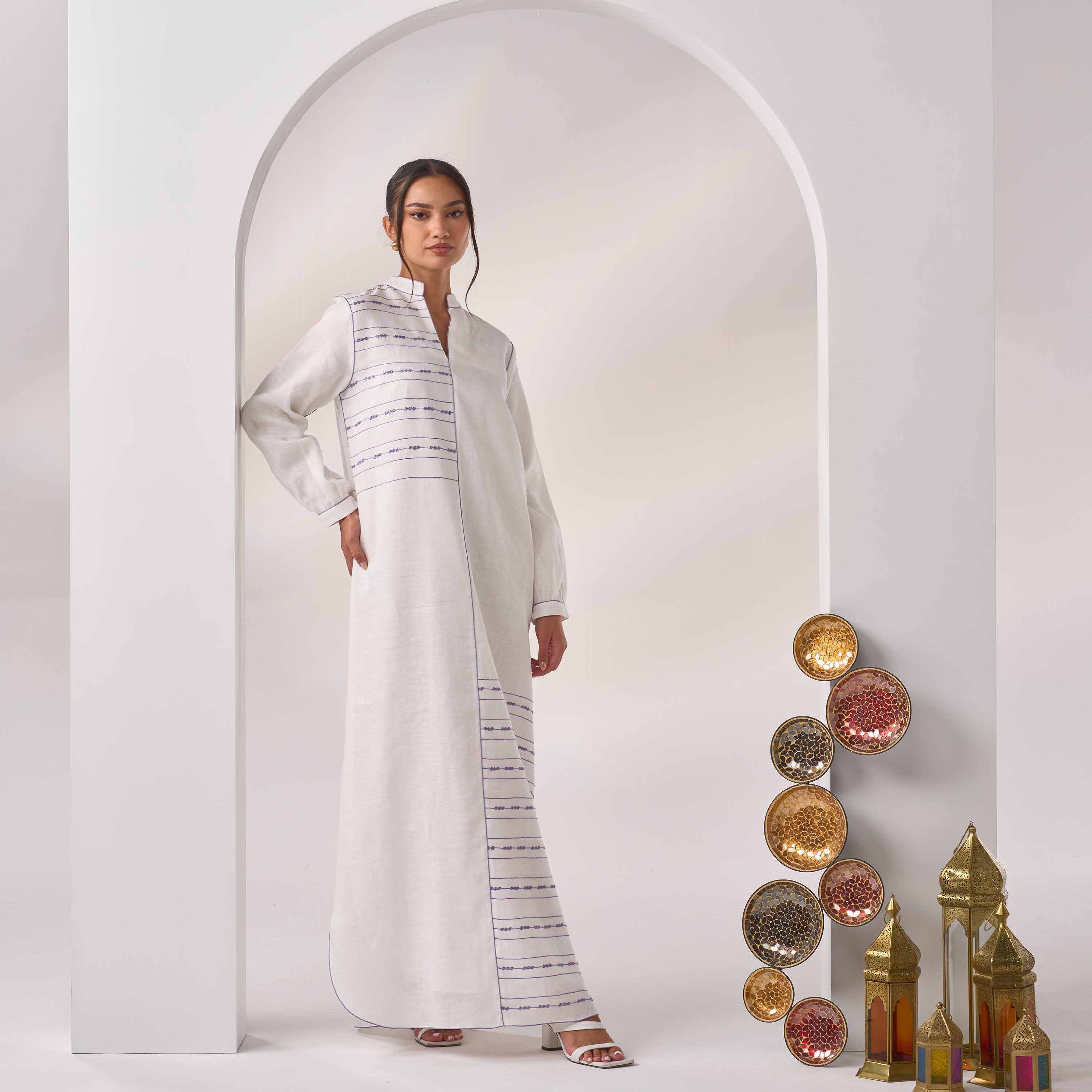 Embroidered Linen Kaftan LN-01
