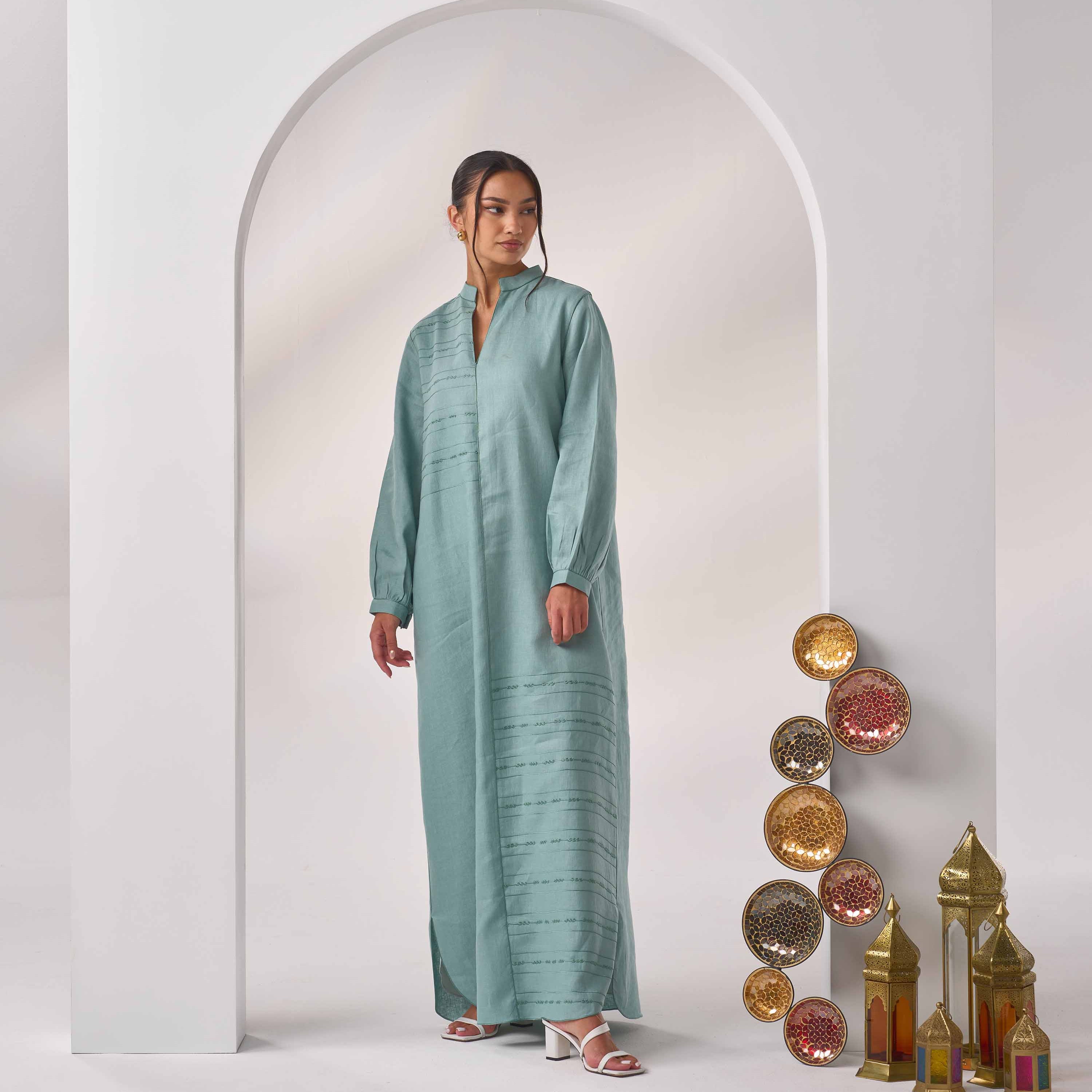 Embroidered Linen Kaftan LN-01