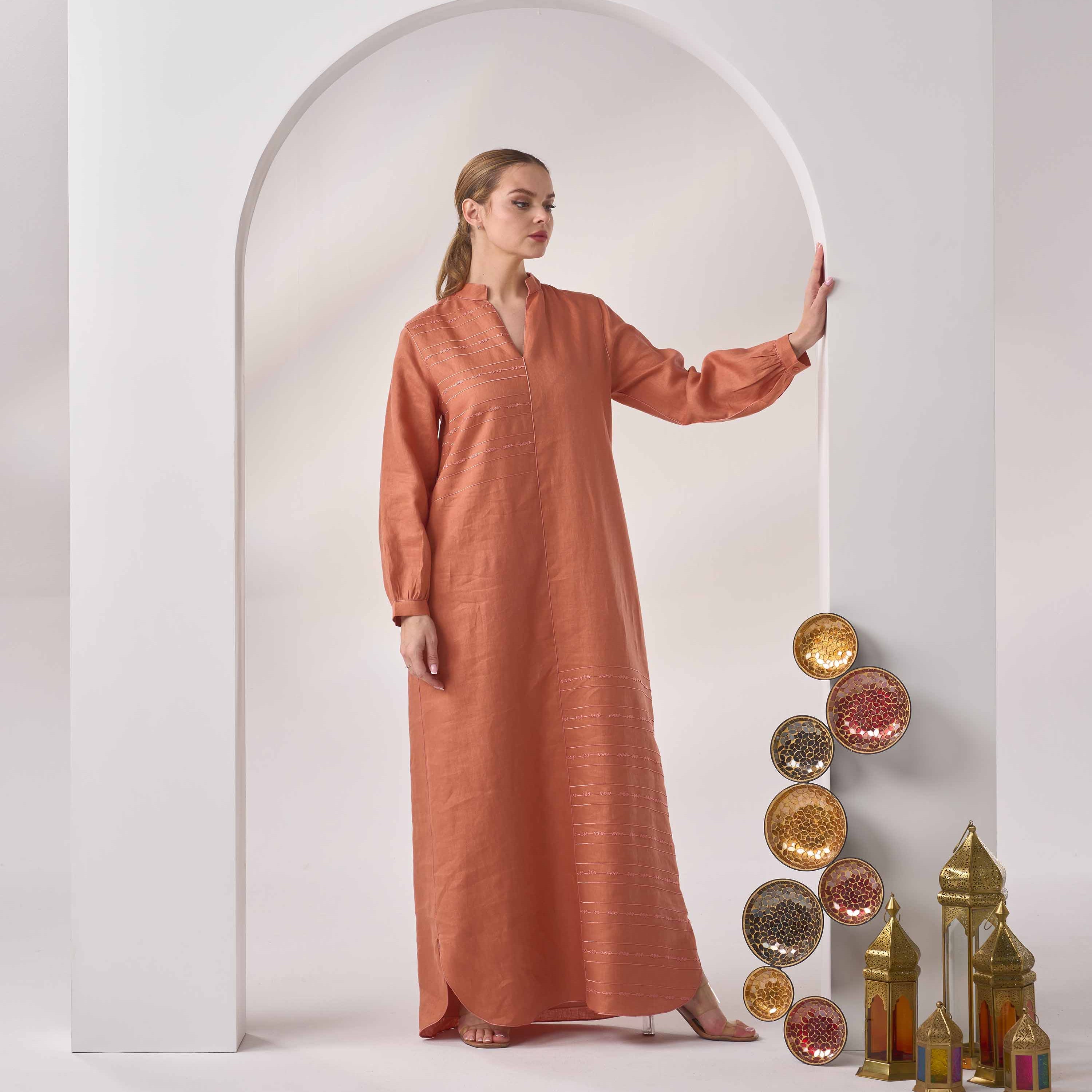 Embroidered Linen Kaftan LN-01