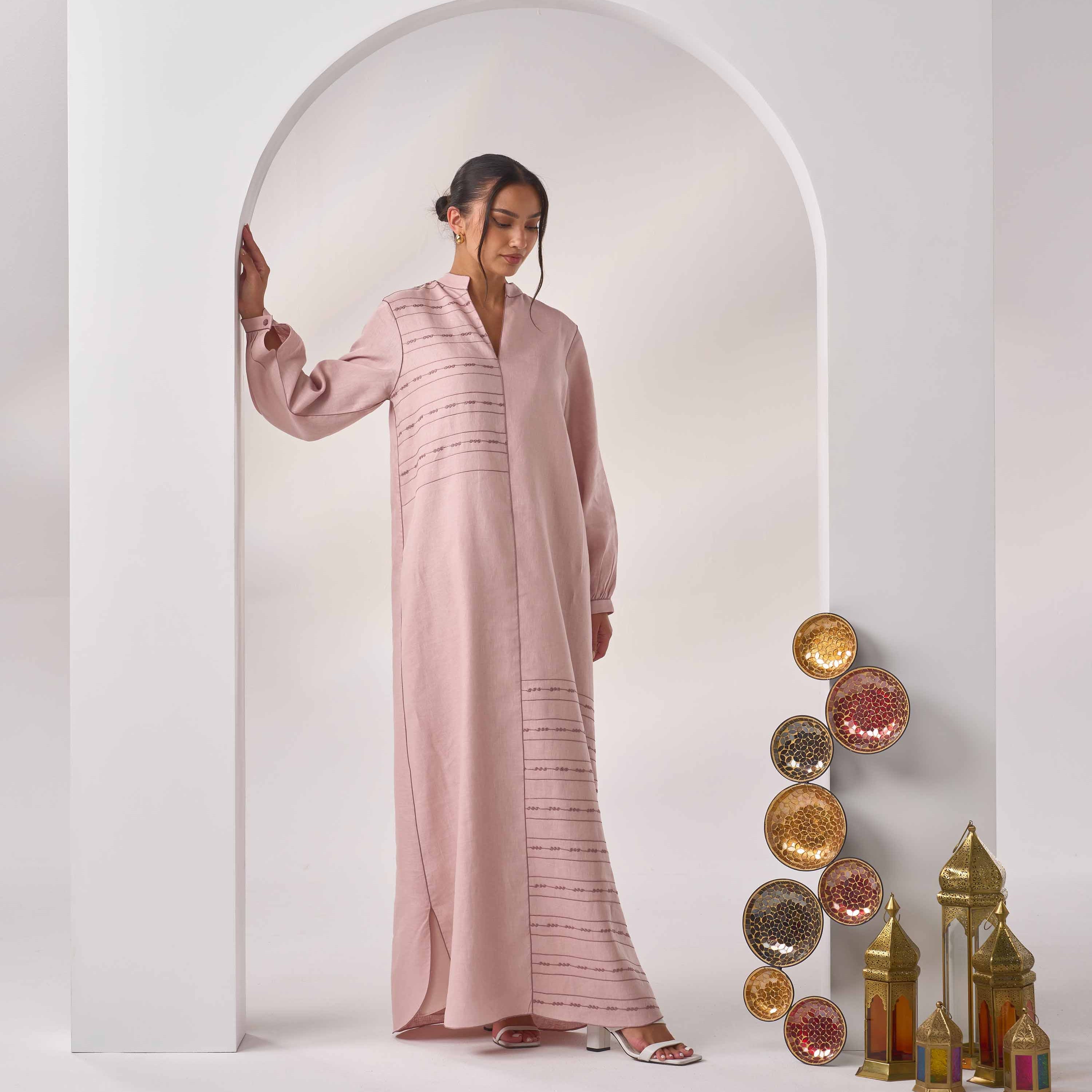 Embroidered Linen Kaftan LN-01