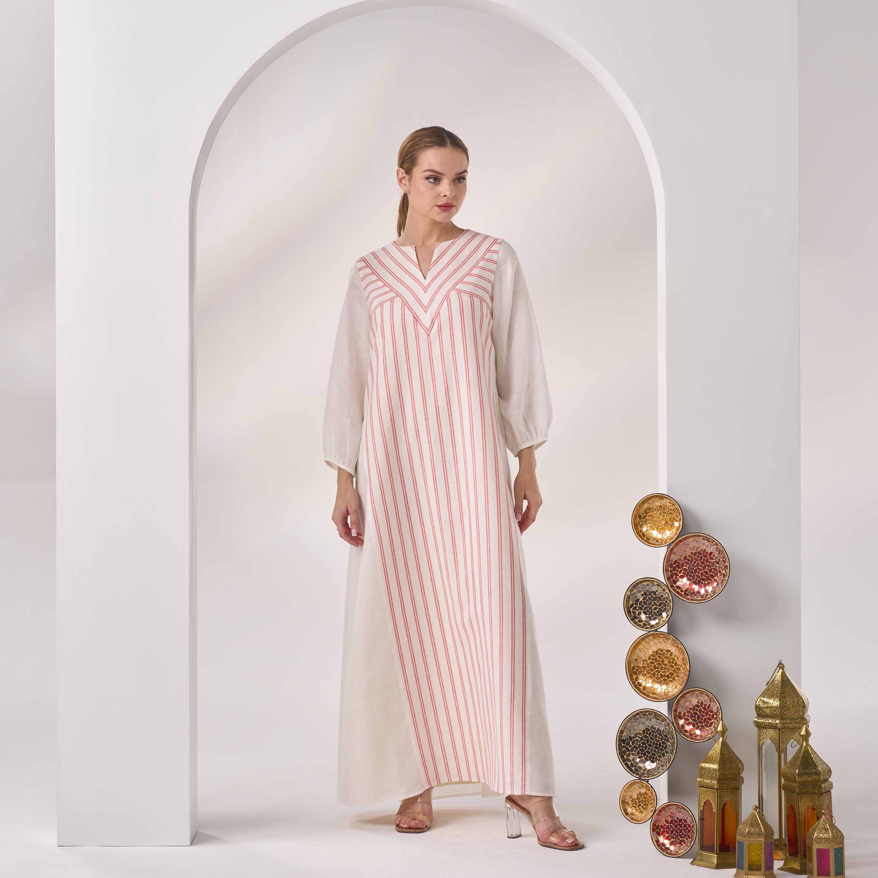 V-Cut Linen Kaftan LN-06