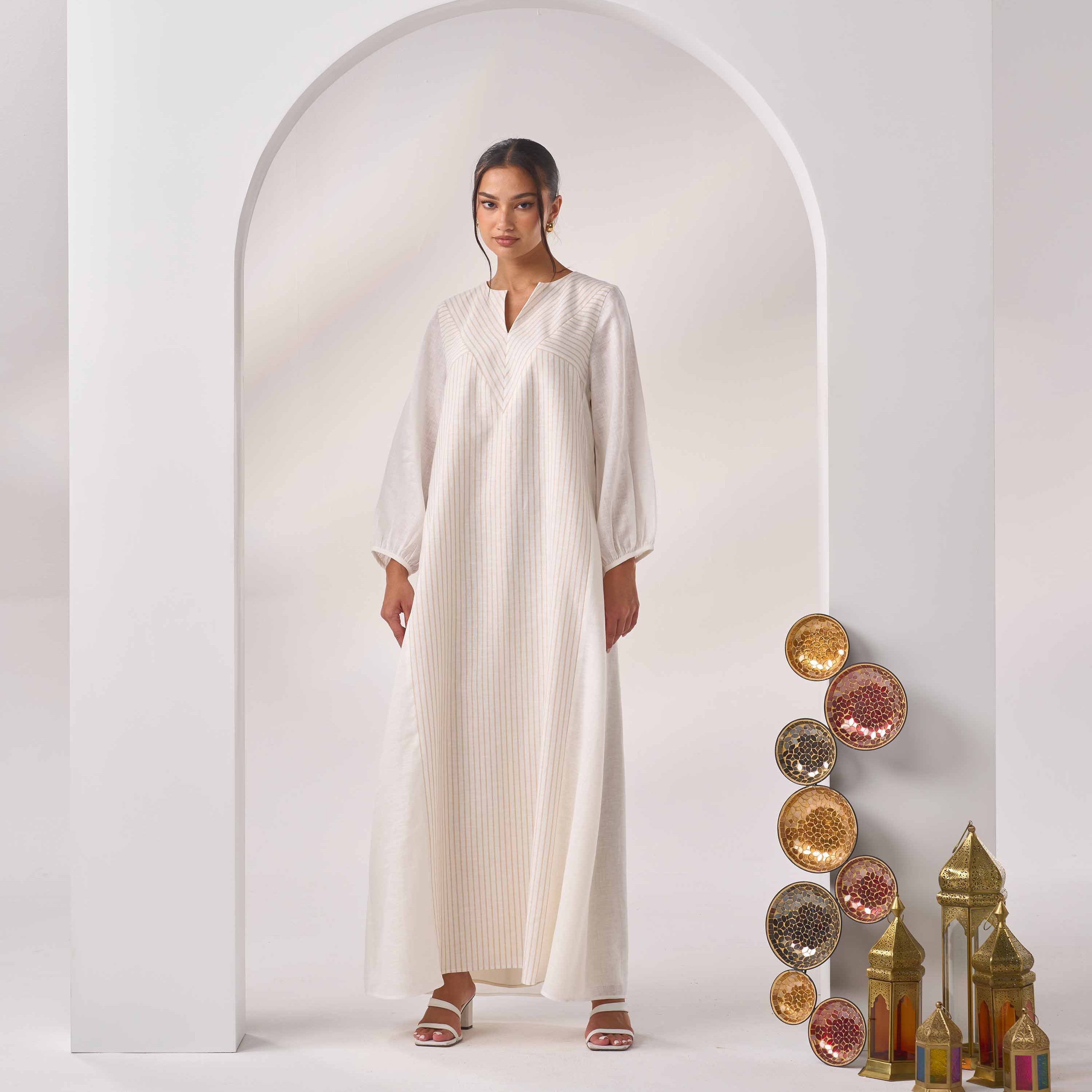 V-Cut Linen Kaftan LN-06