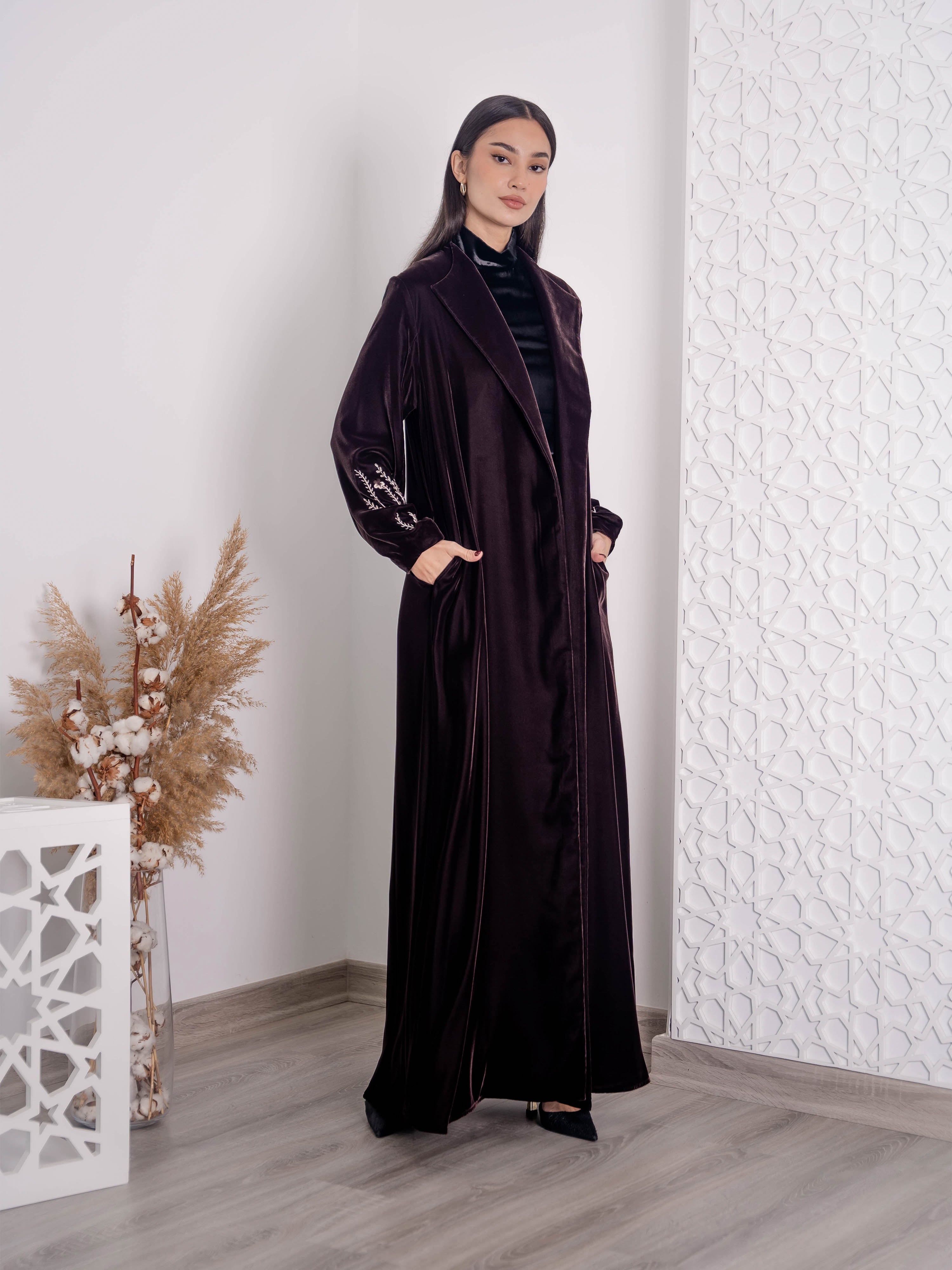 Sleeve Embroidery Velvet Abaya FV-06