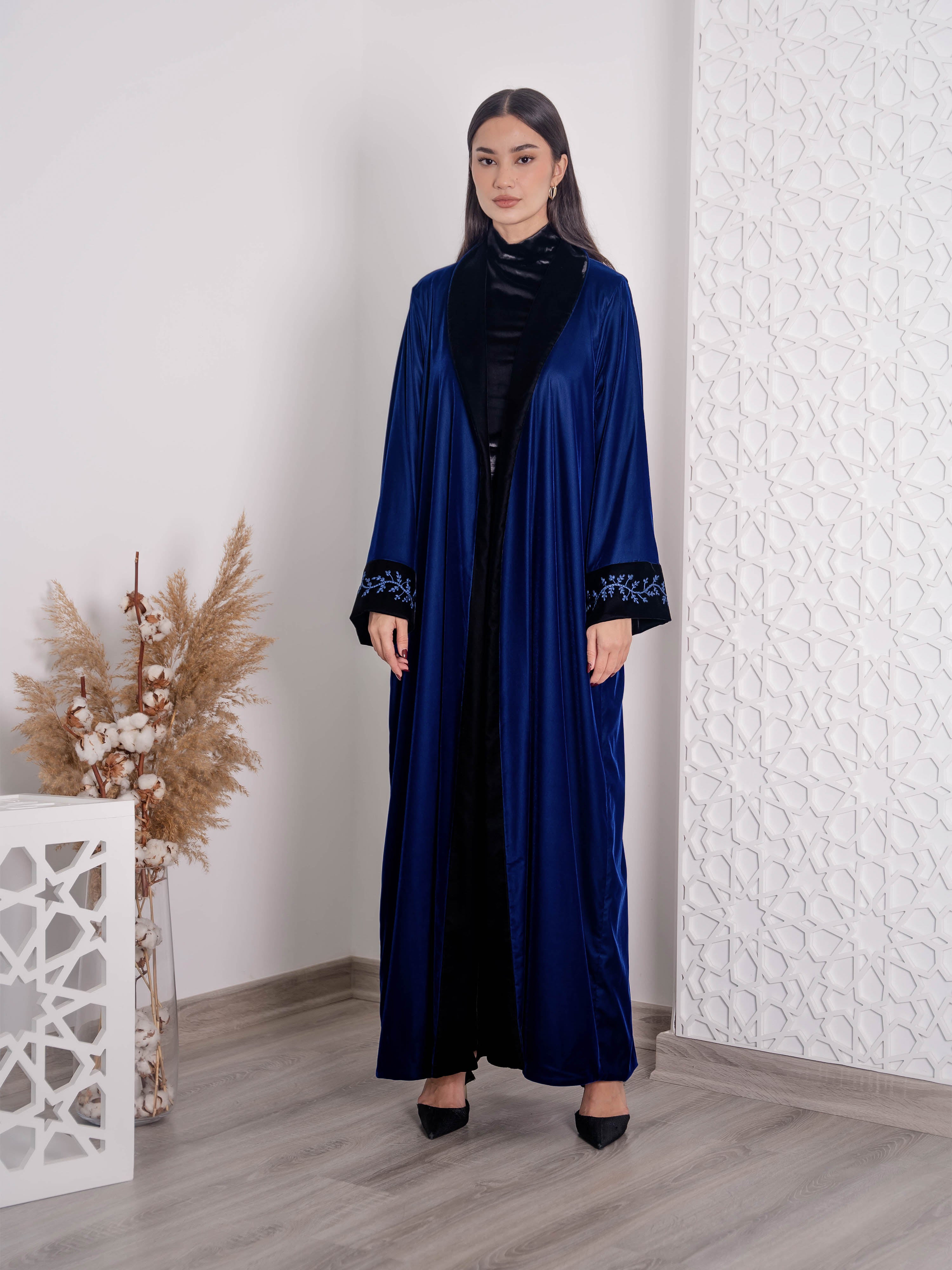 Cuffs Embroidery Double Velvet Abaya FV-05