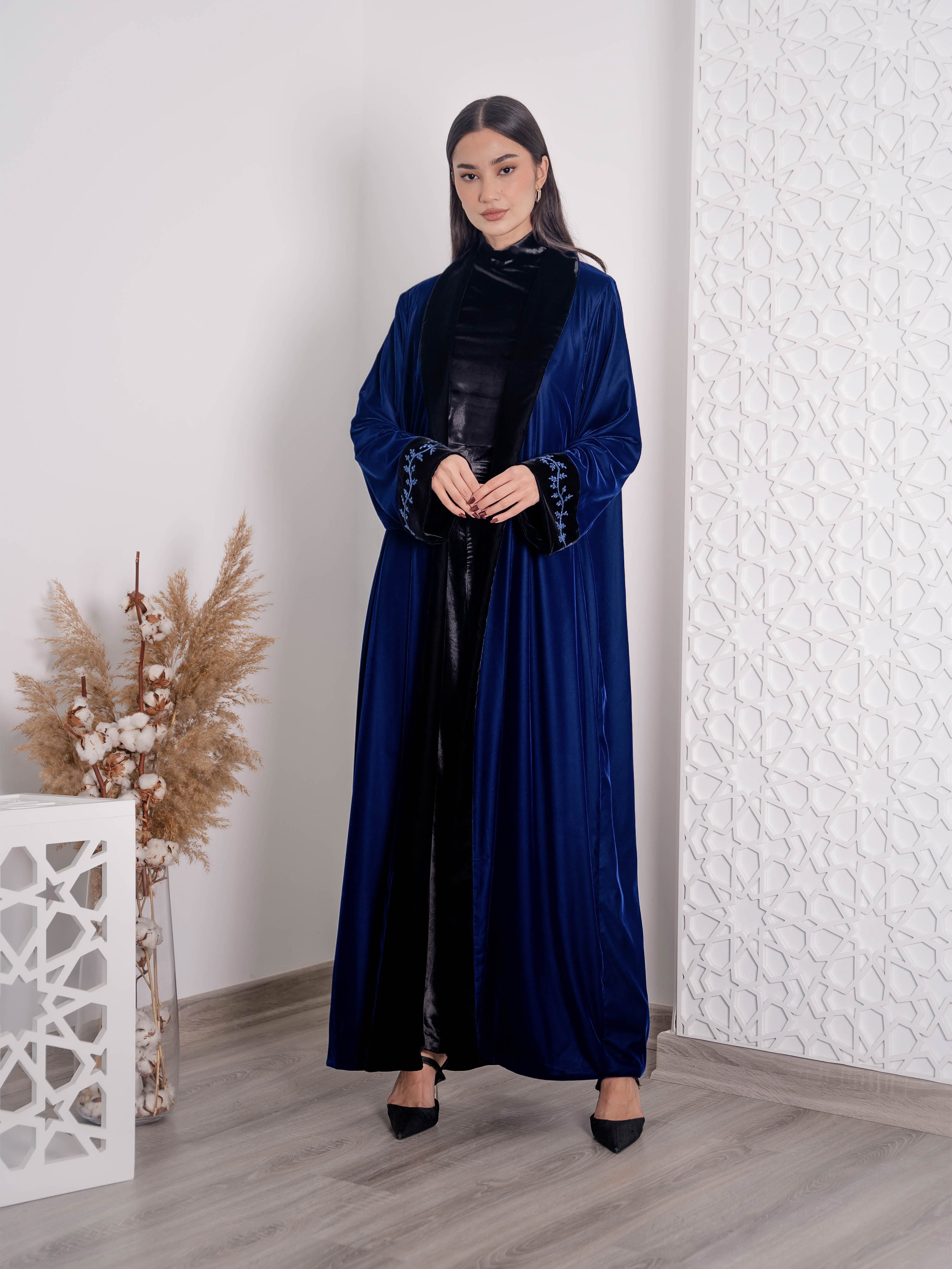 Cuffs Embroidery Double Velvet Abaya FV-05