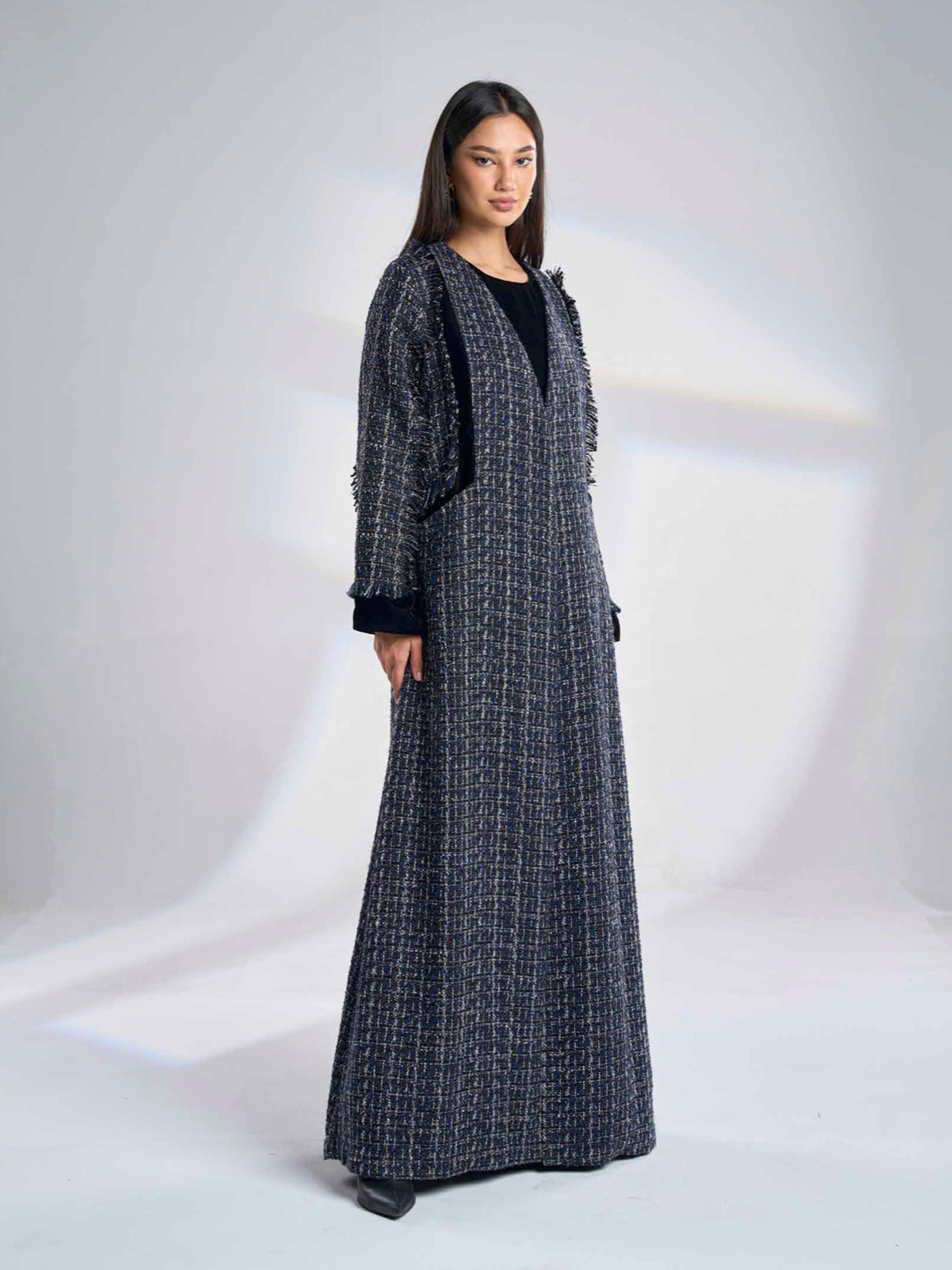 Velvet Lined Tweed Coat F-04